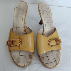 CHANEL Yellow Sandals with Gold Buckle